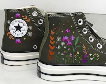 Custom Floral Embroidered Converse Wedding Shoes - Chuck Taylor 1970s