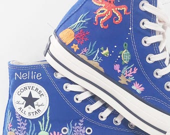 Sea creature embroidery converse gift for kid Converse Chuck Taylor 1970s