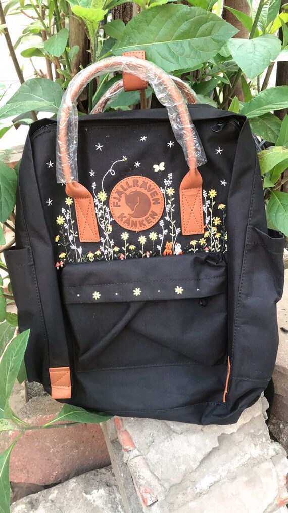 Embroidered Kanken Backpack: Custom Flower Travel School  display picture 2