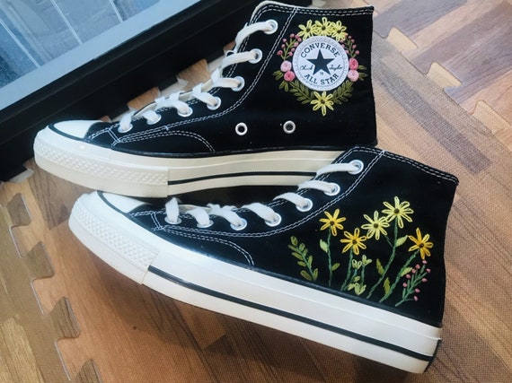 Flower Embroidered Converse Shoes Converse Custom - Etsy