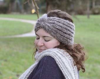 Headband in pure alpaca wool and silk comfortable and soft and warm for women with choice of colors for autumn and winter