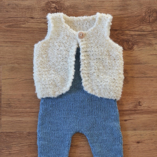 Gilet berger bébé et enfant, pure laine alpaga, mérinos, tricoté main, bouton chêne, moumoute, layette, cadeau naissance, certifié Oeko-Tex®