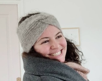 Headband in pure alpaca wool and silk, comfortable, soft and warm for women with a choice of colors for autumn and winter