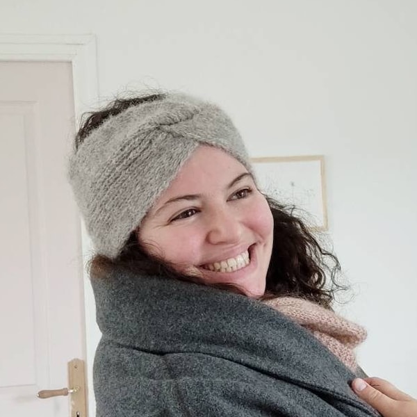 Headband en pure laine alpaga et soie confortable et doux et chaud pour femme avec coloris au choix pour automne et hiver