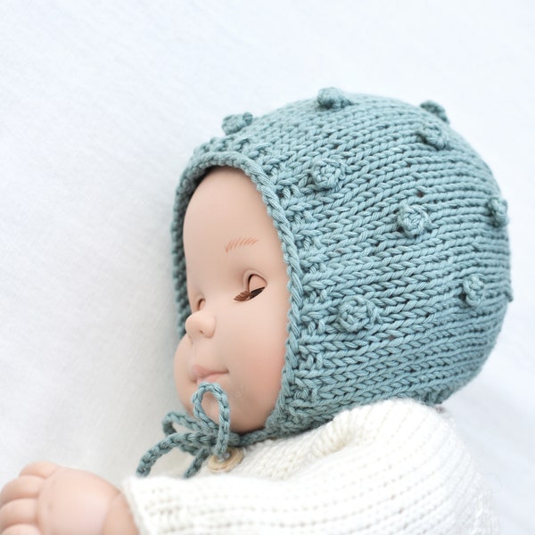 Bonnet bébé et enfant en pur coton style rétro avec tailles et coloris au choix tricoté main pour le printemps et l'été