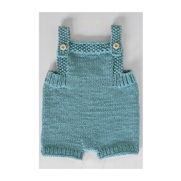 Salopette courte bébé, pur coton doux, tricotée main, layette, cadeau de naissance, maternité, certifié Oeko-Tex®