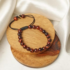 Handmade Red Tiger Eye Beaded Bracelet | Adjustable Gemstone Bracelet | Crystal Healing Jewelry for Men & Women