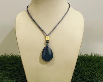 Handmade Rainbow Obsidian Teardrop Pendant – Healing Crystal Necklace