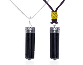Black Tourmaline Crystal Pendants (2pk) – Silver Plated Chain & Cord