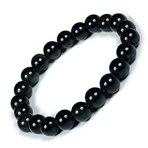 Bracciale ultimate protection - Bracciale in ossidiana nera naturale fatto a mano - Pietra preziosa 8MM Perla rotonda Pietra naturale - Bracciale elasticizzato con perline in pietra