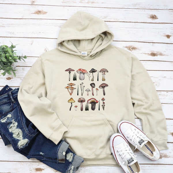 Hoodie Sweatshirt, Watercolor Mushroom Hooded Sweatshirt, Inspirational Sweatshirts, Gardener Sweater, Wild Flower, Botanical, Gardening