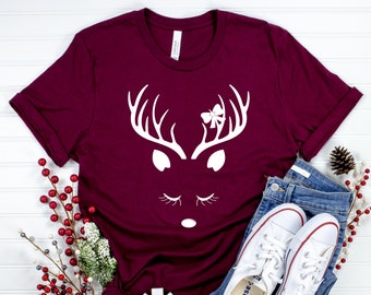 Reindeer Face Shirt, Family Christmas Shirts, Christmas Shirts For Women, Women's Christmas Shirt, Christmas Deer Shirt, Christian Shirt