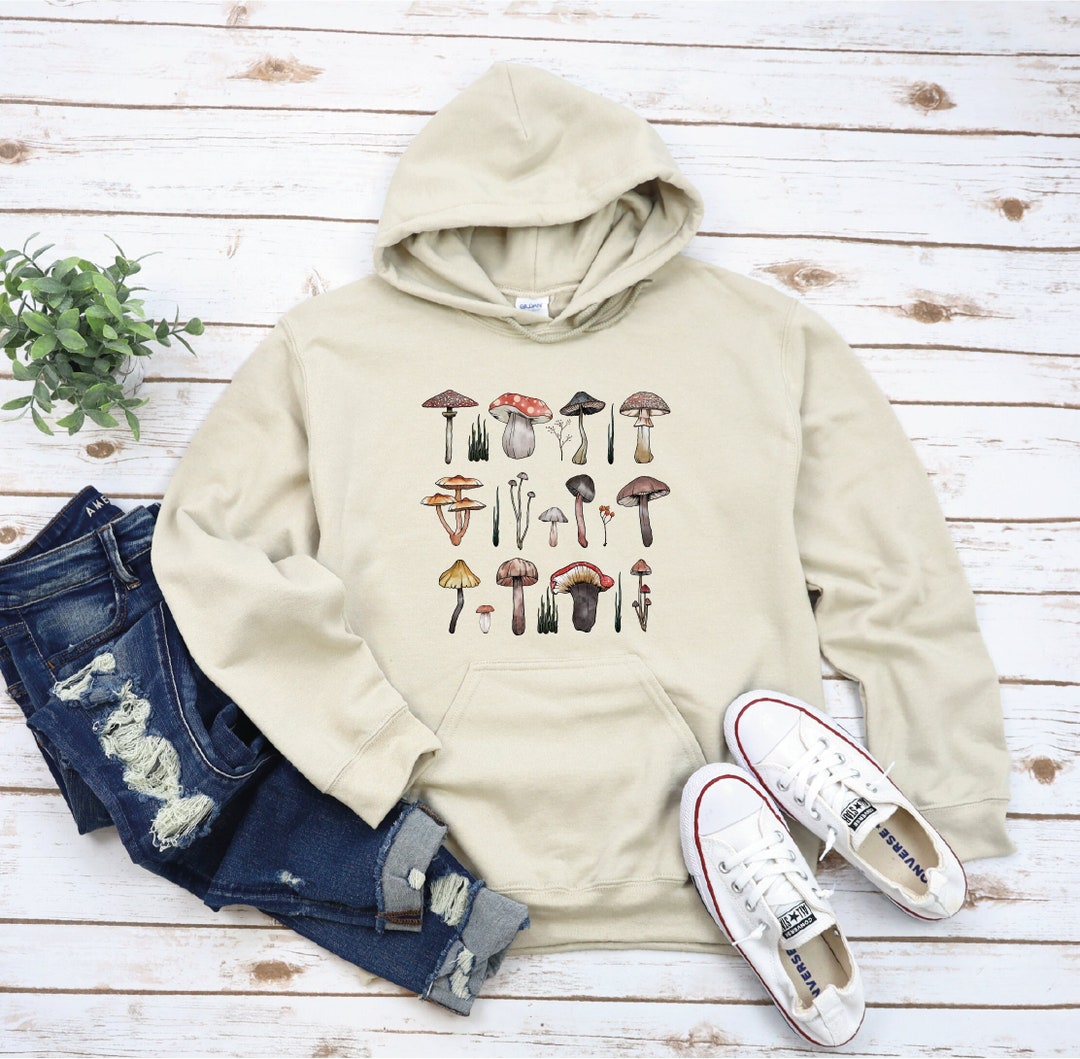 Hoodie Sweatshirt, Watercolor Mushroom Hooded Sweatshirt, Inspirational