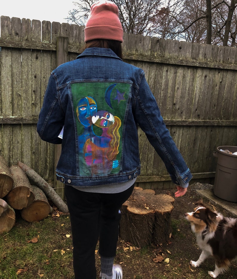 Painted Jean Jacket Picasso Inspired Young Love Denim - Etsy