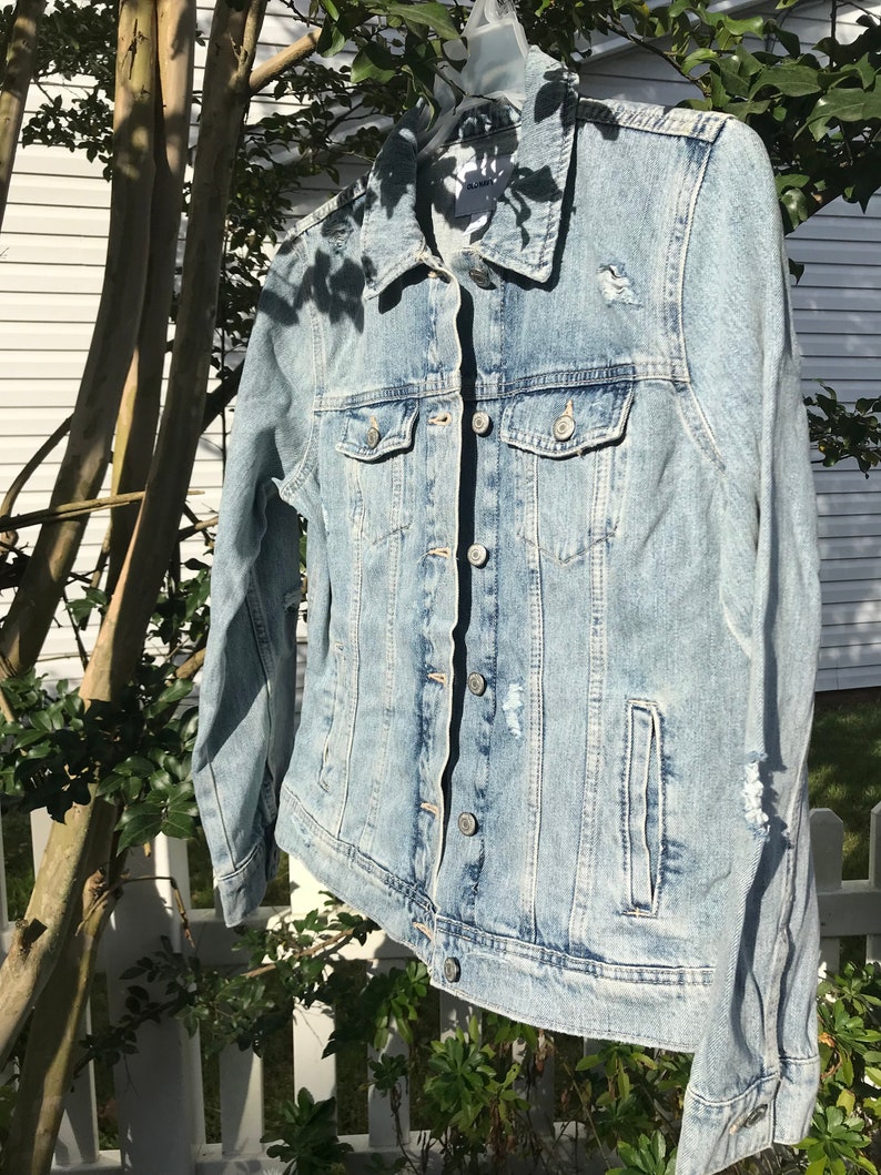 Painted Jean Jacket Distressed Denim Ice Dragon Etsy