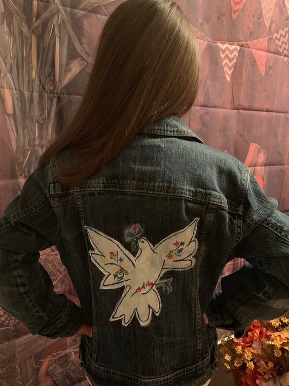 Upcycled Childs Hand Painted Denim Jean Jacket Inspired by Picasso