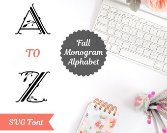 Thanksgiving svg, alphabet svg, monogram letters, floral Monogram, font svg, vine vector font clipart DXF PNG files for Silhouette Cricut