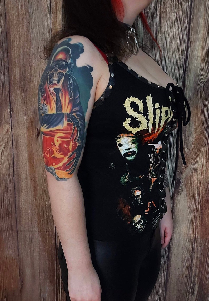 Women\u2019s one of a kind slipknot shirt top eyelet lace up tie up tank top nu metal festival knotfest
