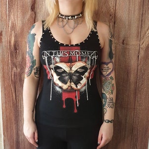 Women’s one of a kind Studded In this Moment band shirt heavy metal tank top metal festival wear sexy band shirt size 10-12 corset top