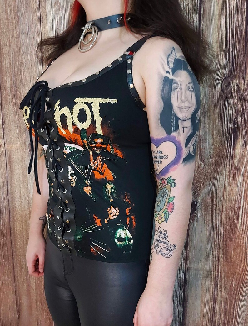 Women\u2019s one of a kind slipknot shirt top eyelet lace up tie up tank top nu metal festival knotfest