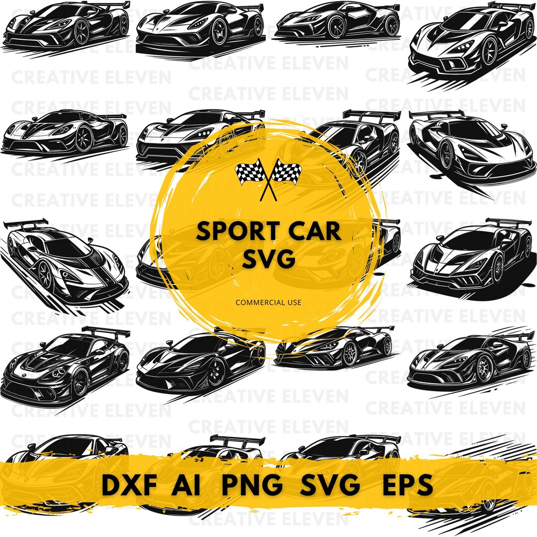 Sports Car SVG Bundle, Cars PNG Clipart, Race Car Silhouettes, Muscle ...