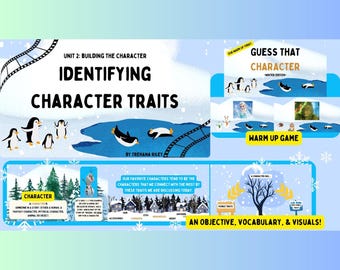 Identifying Character Traits Lesson: Winter Animated Presentation, Vocab & Game!