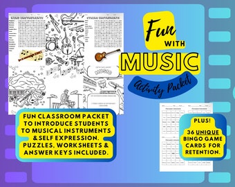 Musical Instruments: Substitute Work, Classwork, Word Searches and Games!