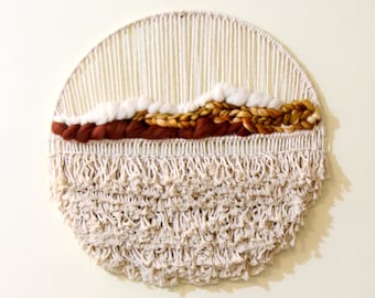 Kreisgewebte Wandkunst, Japandi Faser Kunst, Abstrakte Moderne Wanddekoration, Zeitgenössische Wandbehang, Handgewebtes Textilgeschenk, Minimalistisches Dekor