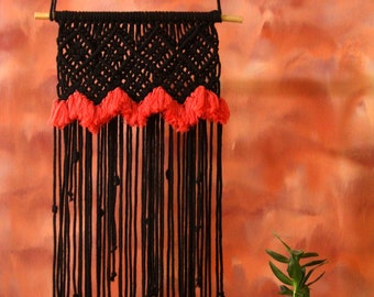 Red And Black Macrame Wall Hanging Wall Tapestry Woven Wall Art