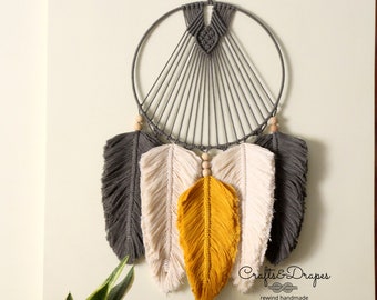 Macrame Feather Wall Hanging Wall Art Dreamcatcher Wall Tapestry Woven Wall Art Yarn Art