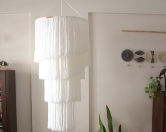Boho Light | Macrame Chandelier | Fringe Lampshade | Macrame Pendant Light | Handmade | Boho Decor |  Ceiling Lighting Fixture | Hotel Light