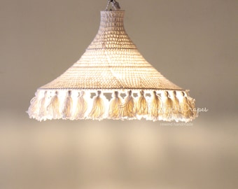 Crochet Tassel Chandelier | Crochet Lights | Crochet Lampshade | Handwoven Lamp | Boho Light Pendant | Suspension light | Cotton fringe lamp