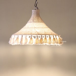 Crochet Tassel Chandelier | Crochet Lights | Crochet Lampshade | Handwoven Lamp | Boho Light Pendant | Suspension light | Cotton fringe lamp