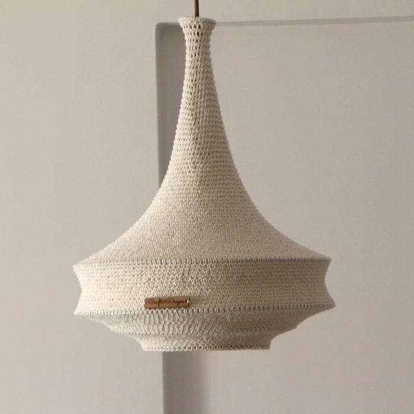 Modern Crochet Lampshade | Crochet Light | Boho Chandelier | Rustic Light Pendant | Handmade Lamp | Home Decor Modern | Cotton Lampshade