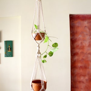 Macrame Plant Hanger Double Planter Boho Hanging Macrame Hanging Pot Holder 70 Long image 4