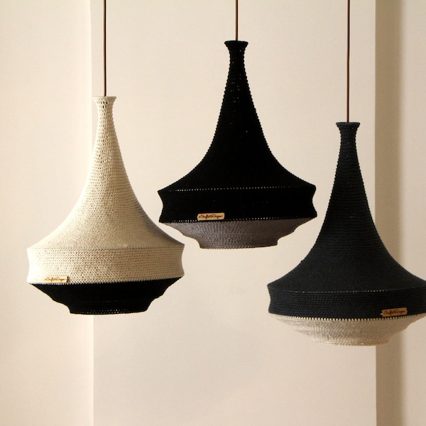 Crochet Suspension Light | Crochet Chandelier | Boho Light Pendant | Handmade Lampshade | Home Decor Modern | Lighting | Ceiling Fixture |