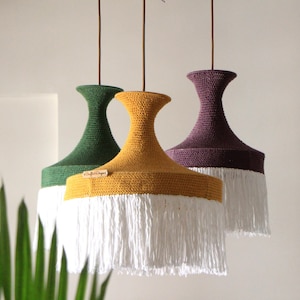 Modern Crochet Lights | Boho Light Pendant | Crochet Lampshade | Crochet Fringe Chandelier | Handmade Suspension Light | Fiesta Lampshade
