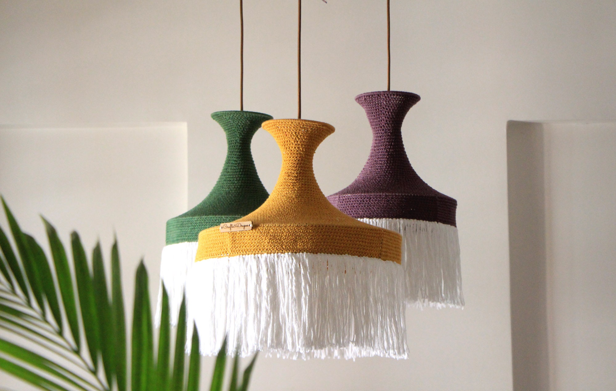 Crochet Fringe Chandelier: Boho Cotton Lampshade with Adjustable Cord