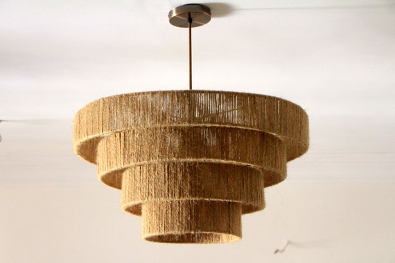 Rustic Chandelier, Modern Farmhouse Chandelier, Macrame Lamp Shade, Boho Light Pendant, Coastal Lampshade, Sustainable Lightings
