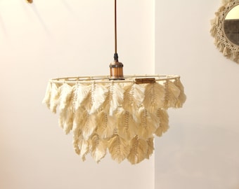 Feather Lampshade | Boho Pendant Light | Macrame Chandelier | Boho Lightshade | Nursery Chandelier | Boho Lighting | Nursery Gift