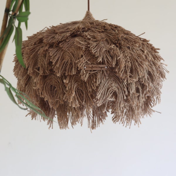 Boho jute hanglamp | Handgemaakte Jute lampenkap | Macramé kroonluchter | Verenkroonluchter | Boho-lampen | Boerderijstijl | Strand decor