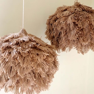 Boho Jute Feather Chandelier: Macrame Lampshade, Farmhouse Lighting