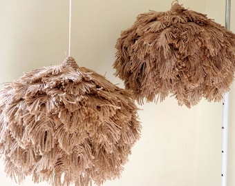 Boho Jute Pendelleuchte | Handgefertigter Lampenschirm aus Jute | Makramee Kronleuchter | Makramee Feder Kronleuchter | Boho Lichter | Bauernhaus Strand Dekor