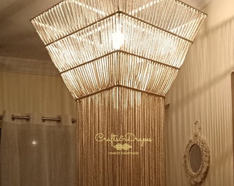 Boho Light | Macrame Chandelier | Fringe Lampshade | Macrame Pendant Light | Handmade | Boho Decor |  Ceiling Lighting Fixture | Hotel Light
