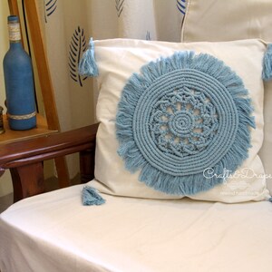Boho Macrame Cushion cover 17''x17'', Boho throw pillow cover, Handmade Woven Boho Textured Cushion, Hygge Home decor image 3