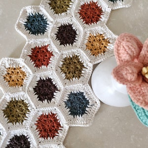 Handknit Crochet Table Runner: Hexagon Granny Square Cotton Table Decor