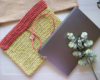 Raffia Laptop Sleeve | Crochet Laptop Sleeve | Raffia Laptop Case | Laptop Bag | Crochet Laptop Holder | Notebook Sleeve | MacBook Case