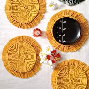 Large Macrame Placemat | Macrame Plant Mat | Macrame Pot Holder | Macrame Coasters | Boho Table Centrepiece | Round Table Decor | Platemats
