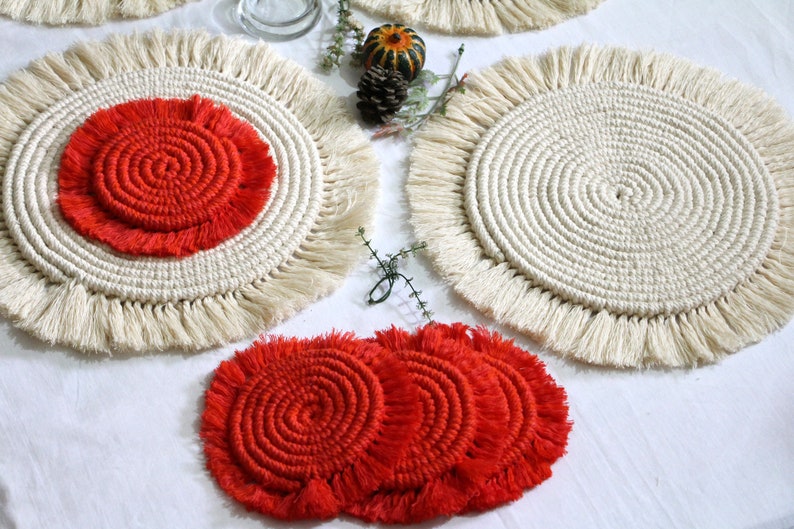 Large Macrame Placemat Macrame Plant Mat Macrame Pot Holder Macrame Coasters Boho Table Centrepiece Round Table Decor Platemats image 6