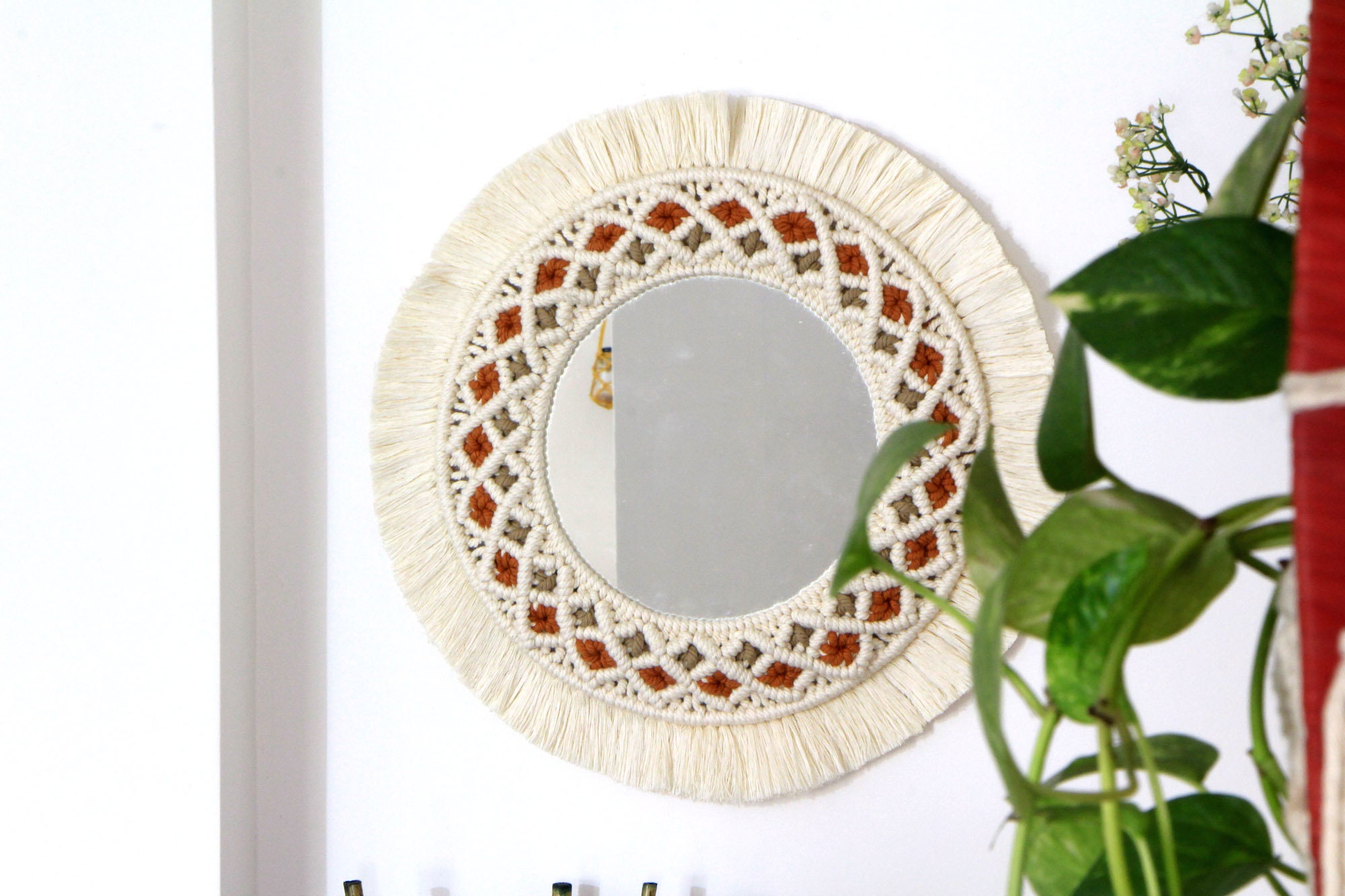 Boho Macrame Mirror Boho Wall Mirror Woven Wall Decor Etsy